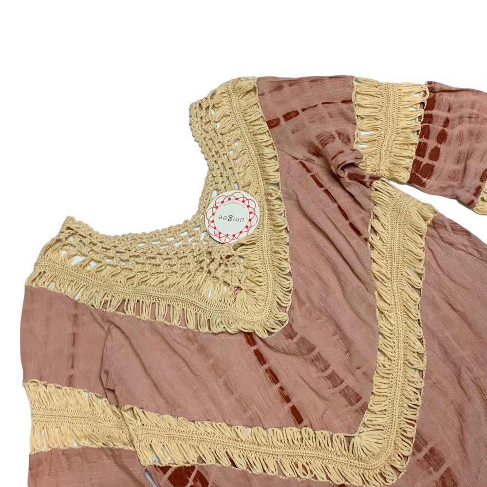 UMGEE Blush Tie Die Crochet Boho Blouse - Picture 3 of 9
